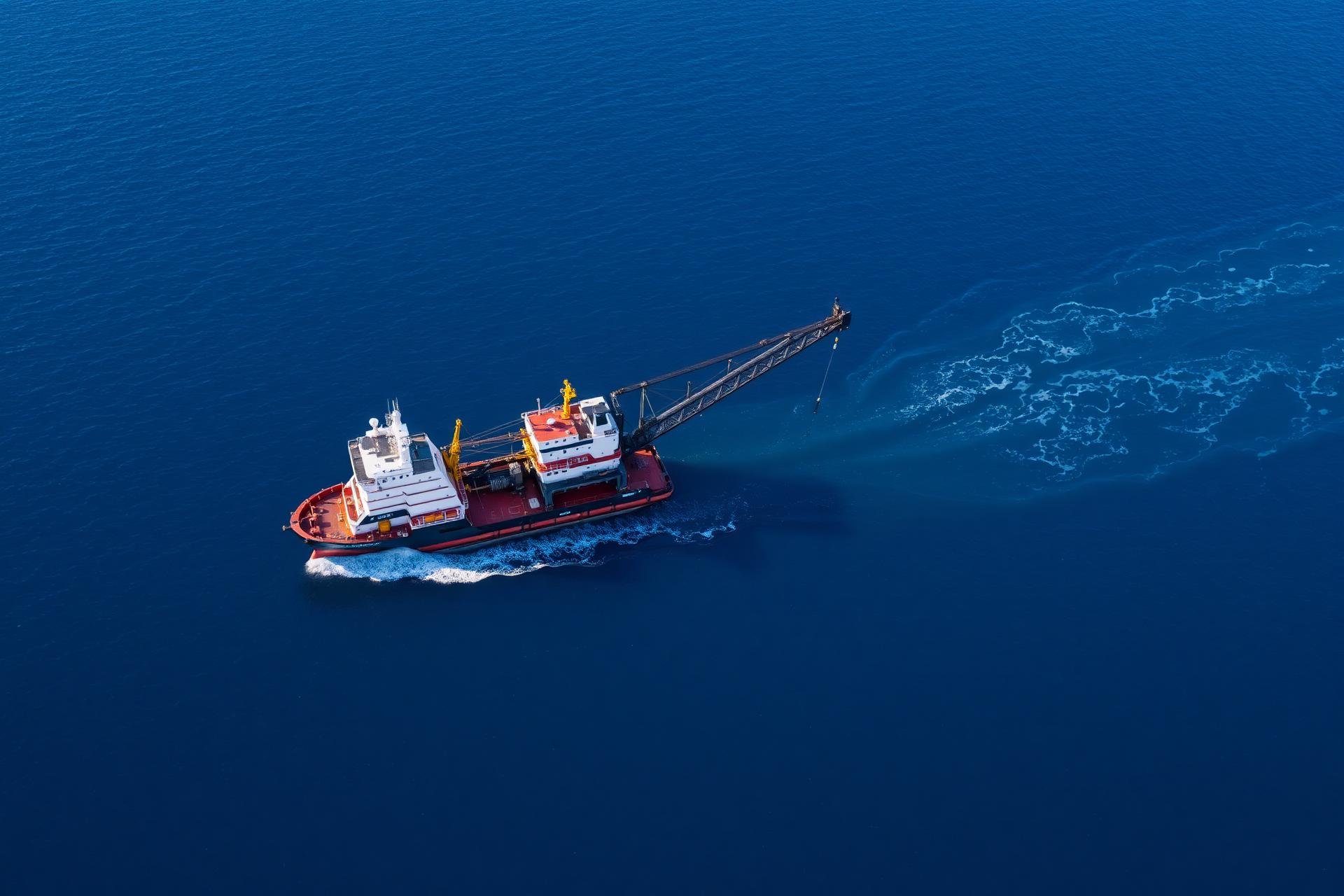 Industrial dredging vessel at sea